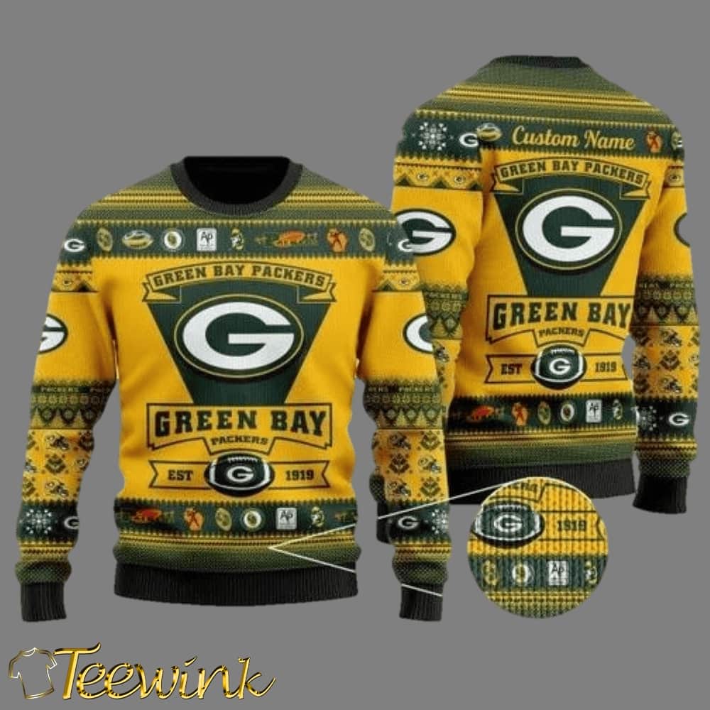 Green Bay Packers Football Team Logo Personalized Ugly Christmas Sweater, NFL Christmas Sweater