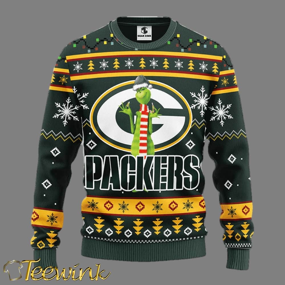 Green Bay Packers Funny Grinch Ugly Christmas Sweater, Grinch Xmas Sweater