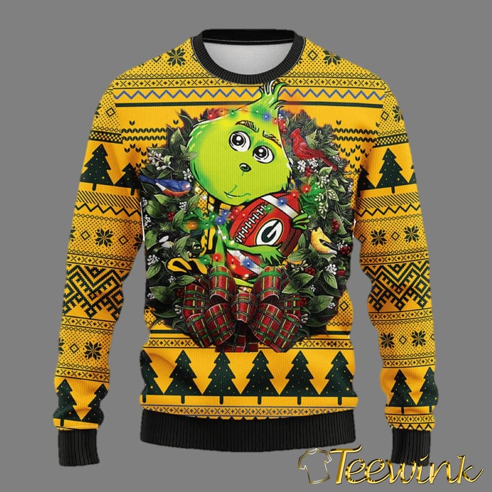 Green Bay Packers Grinch Hug Ugly Christmas Sweater, Grinch Xmas Sweater