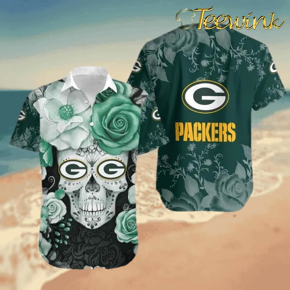 Green Bay Packers Hawaiian Shirt Silence Skull Design Green Bay Packers Hawaiian Shirt Silence Skull Design