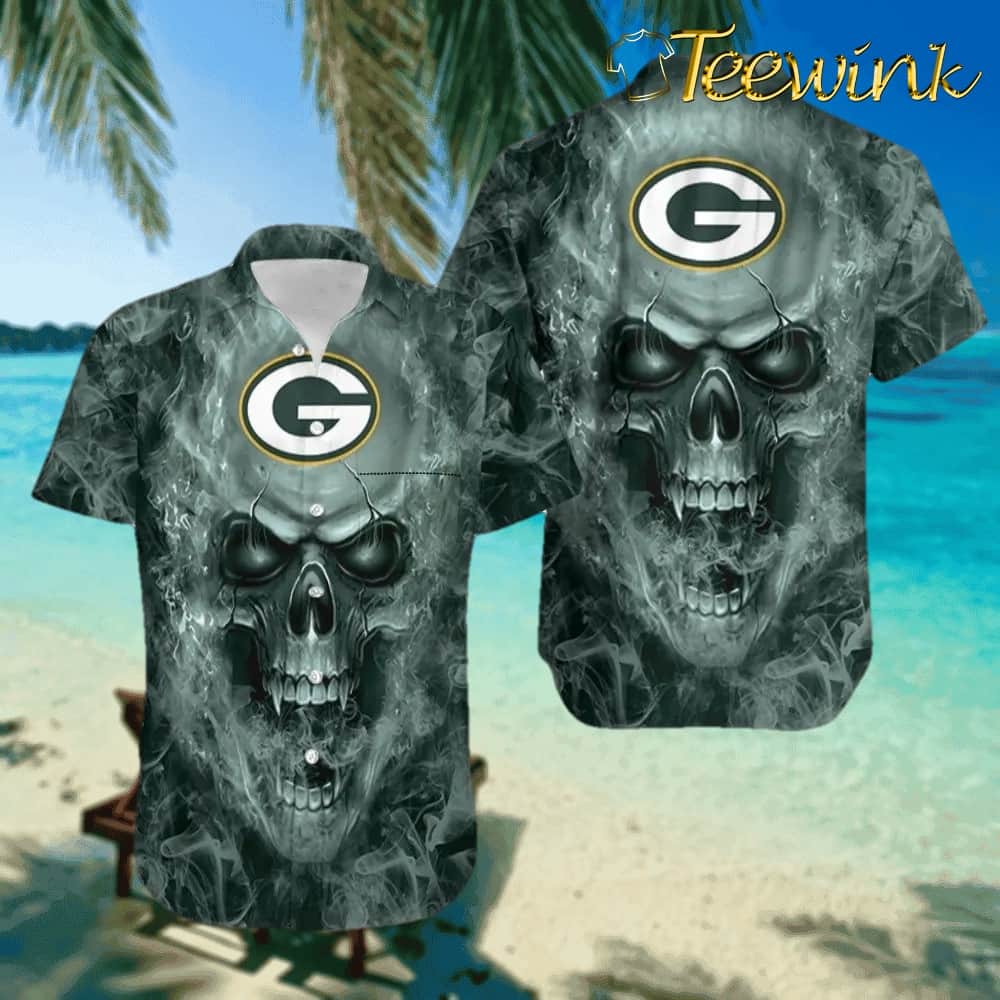 Green Bay Packers Smoke Skull Hawaiian Shirt