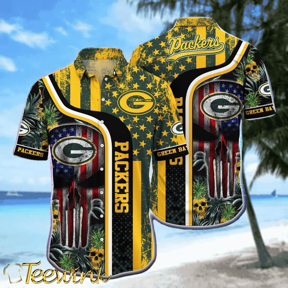 Green Bay Packers Stars Stripes Skull Hawaiian Shirt