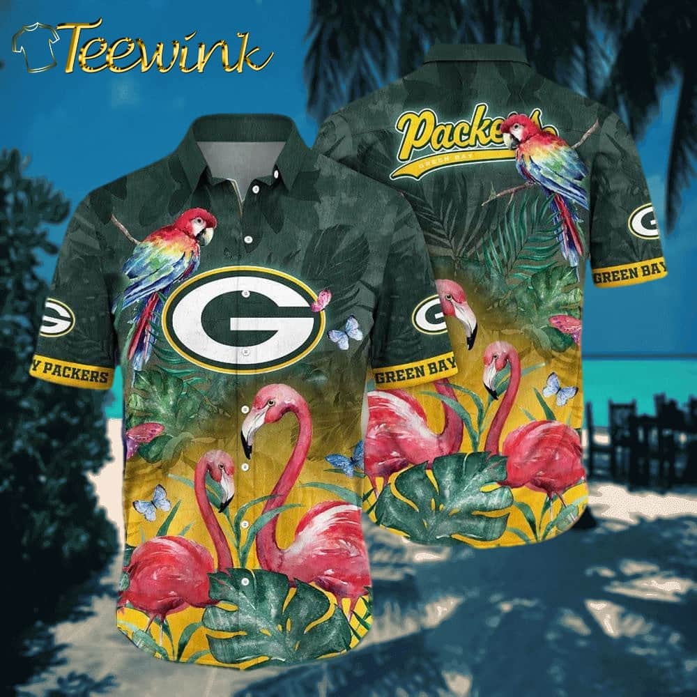 Green Bay Packers Tropical Flamingo Hawaiian Shirt by