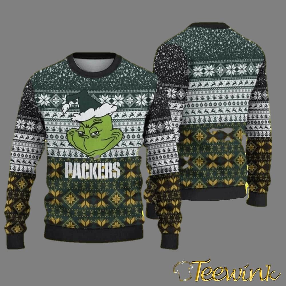 Green Bay Packers Ugly Christmas Sweater Grinch For Fans, NFL Christmas Sweater