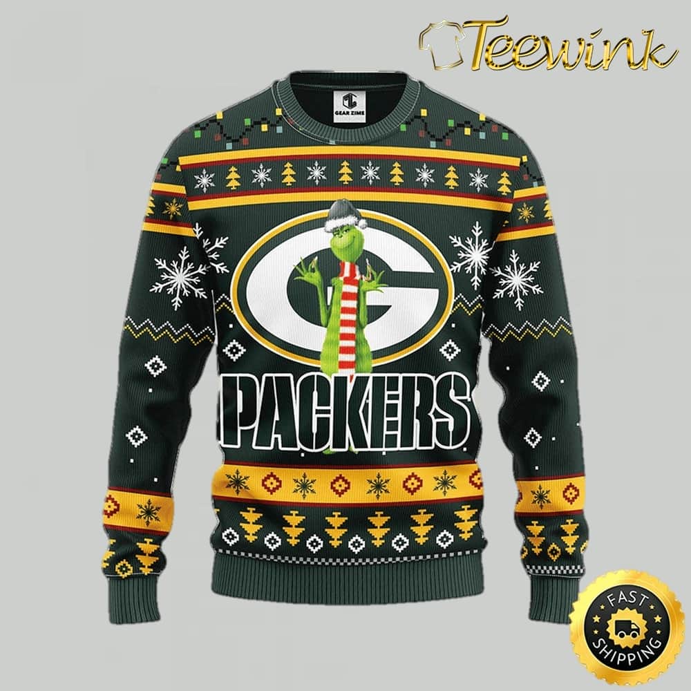 Green Bay Packers Ugly Sweater Funny Grinch Ugly Christmas Sweater