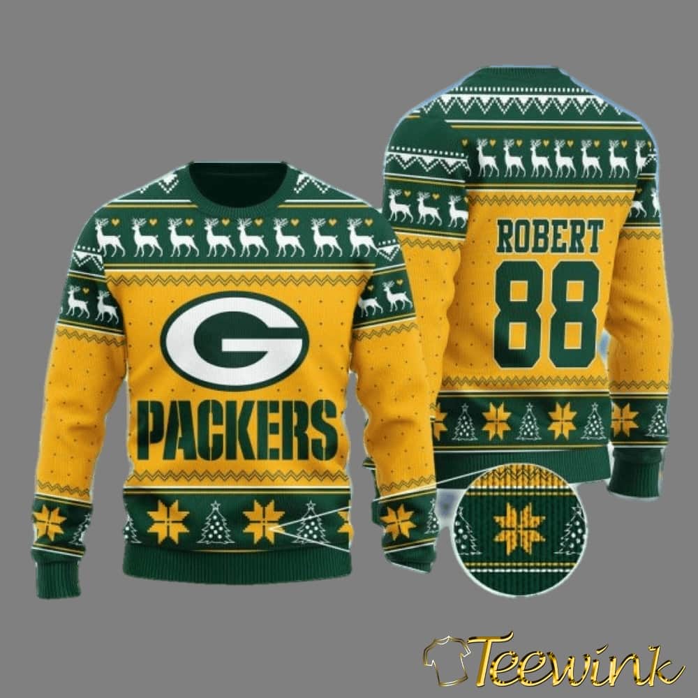 Green Yellow Green Bay Packers Christmas Gift Custom Number And Name Ugly Sweater image 2 Green Yellow Green Bay Packers Christmas Gift Custom Number And Name Ugly Sweater image 2