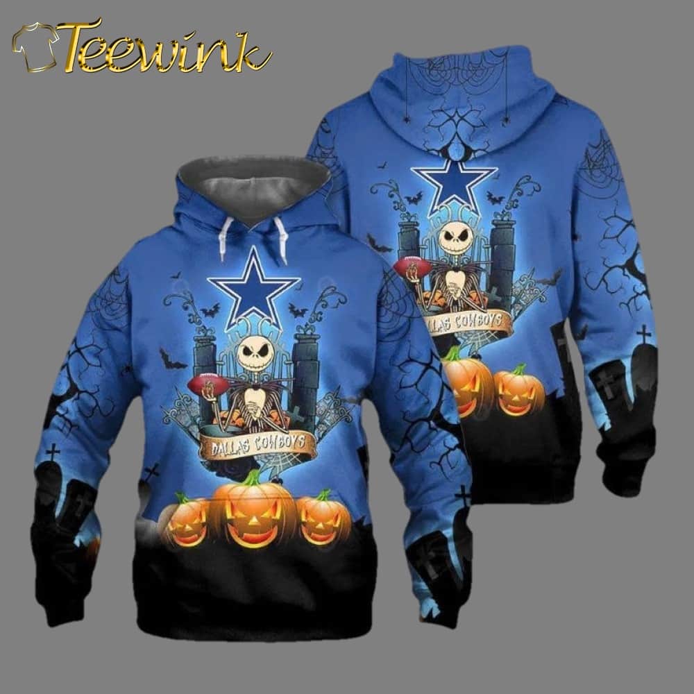 Jack Skellington Halloween Costume Dallas Cowboys Hoodie 3D With Zip Up Design