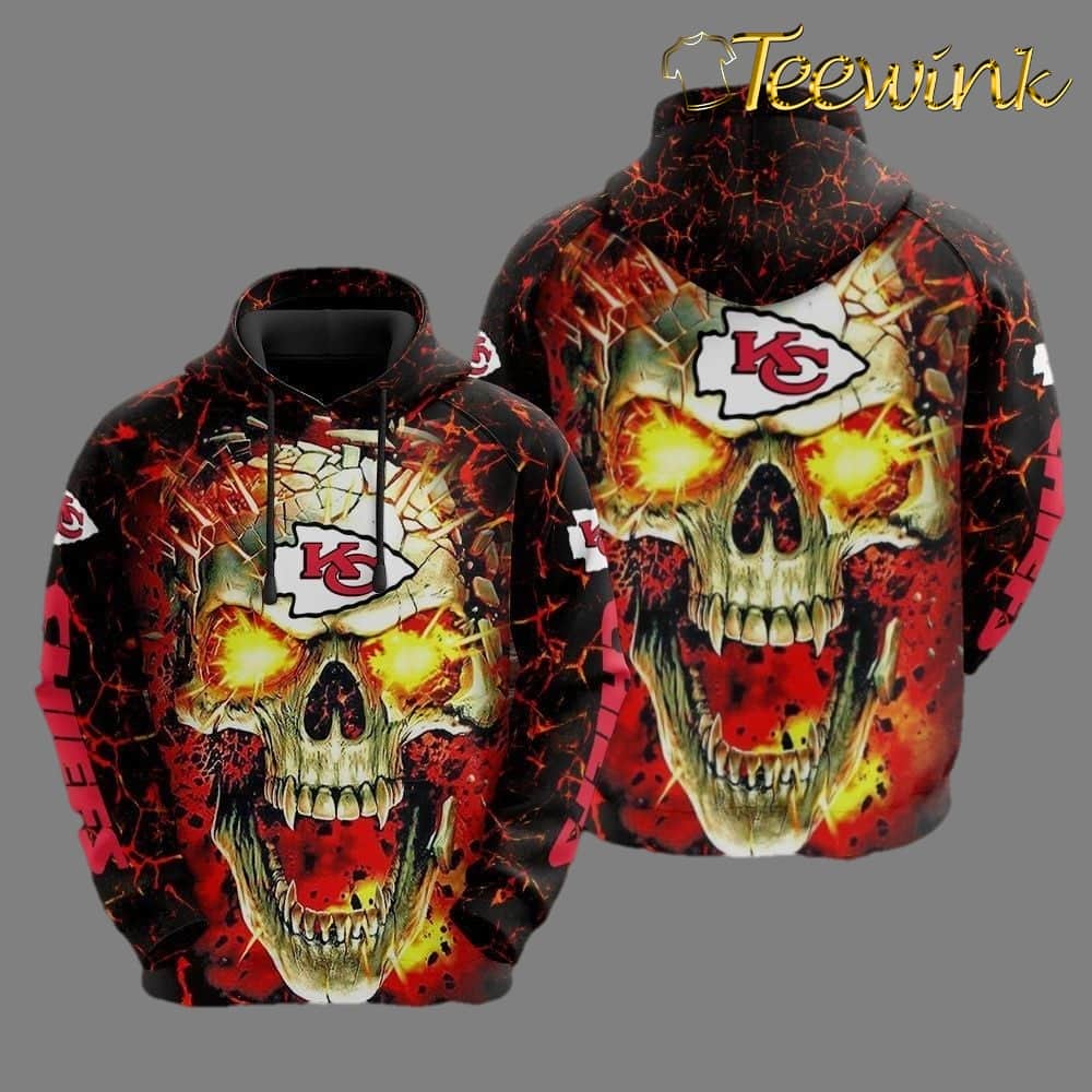 Kansas City Chiefs Blazing Skull Warrior 3D Hoodie