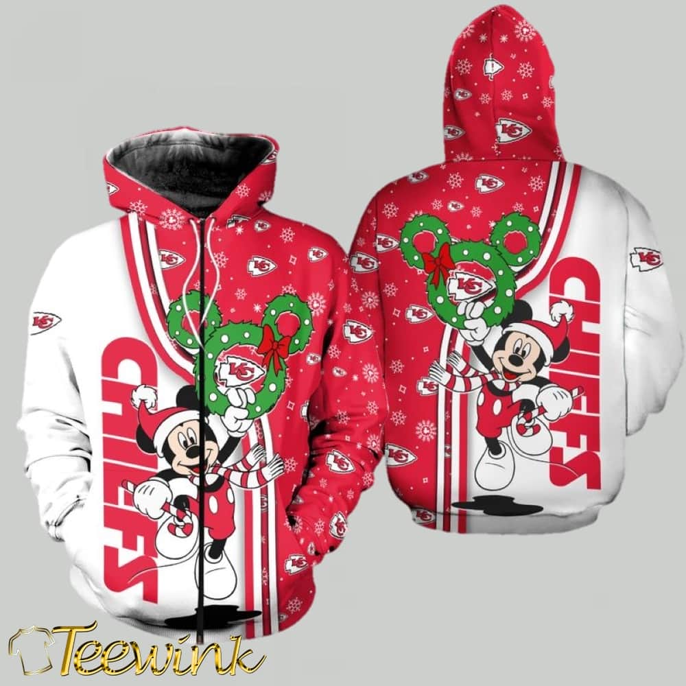 Kansas City Chiefs Christmas Mickey 3D Hoodie image 2 Kansas City Chiefs Christmas Mickey 3D Hoodie image 2
