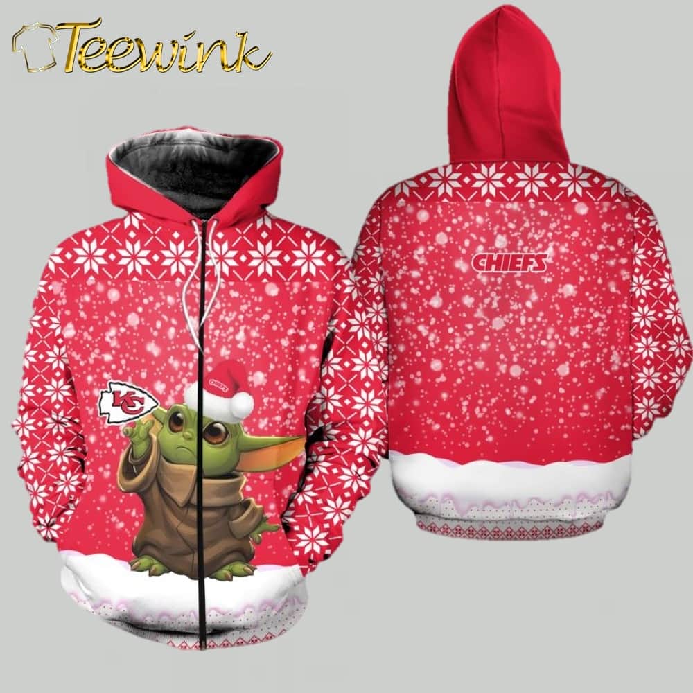Kansas City Chiefs Christmas Pattern Yoda 3D Hoodie image 2 Kansas City Chiefs Christmas Pattern Yoda 3D Hoodie image 2