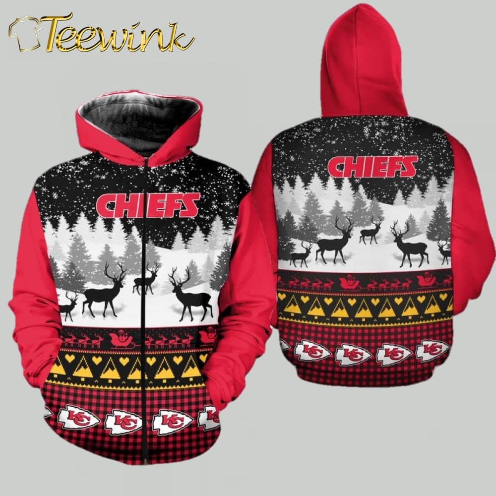 Kansas City Chiefs Christmas Reindeer Holiday 3D Hoodie image 2 Kansas City Chiefs Christmas Reindeer Holiday 3D Hoodie image 2