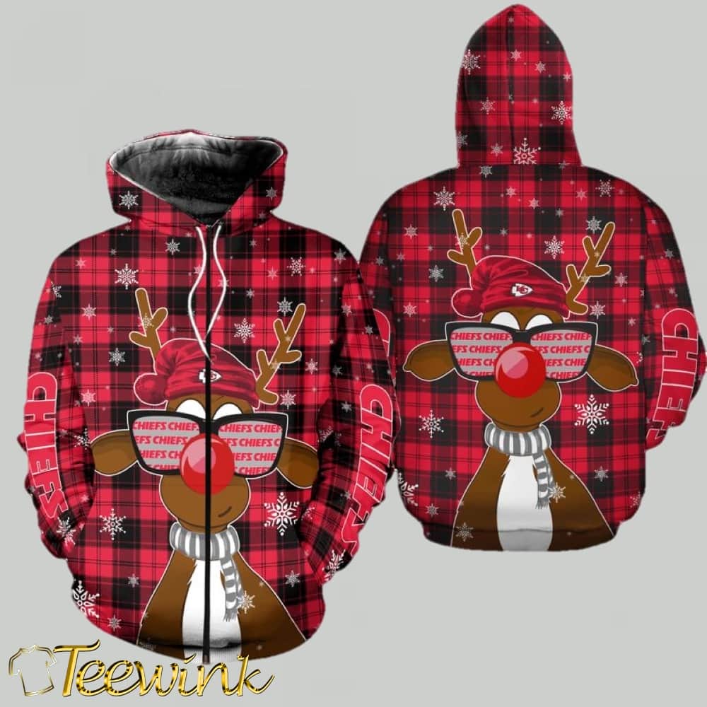 Kansas City Chiefs Christmas Reindeer Sunglasses 3D Hoodie image 2 Kansas City Chiefs Christmas Reindeer Sunglasses 3D Hoodie image 2