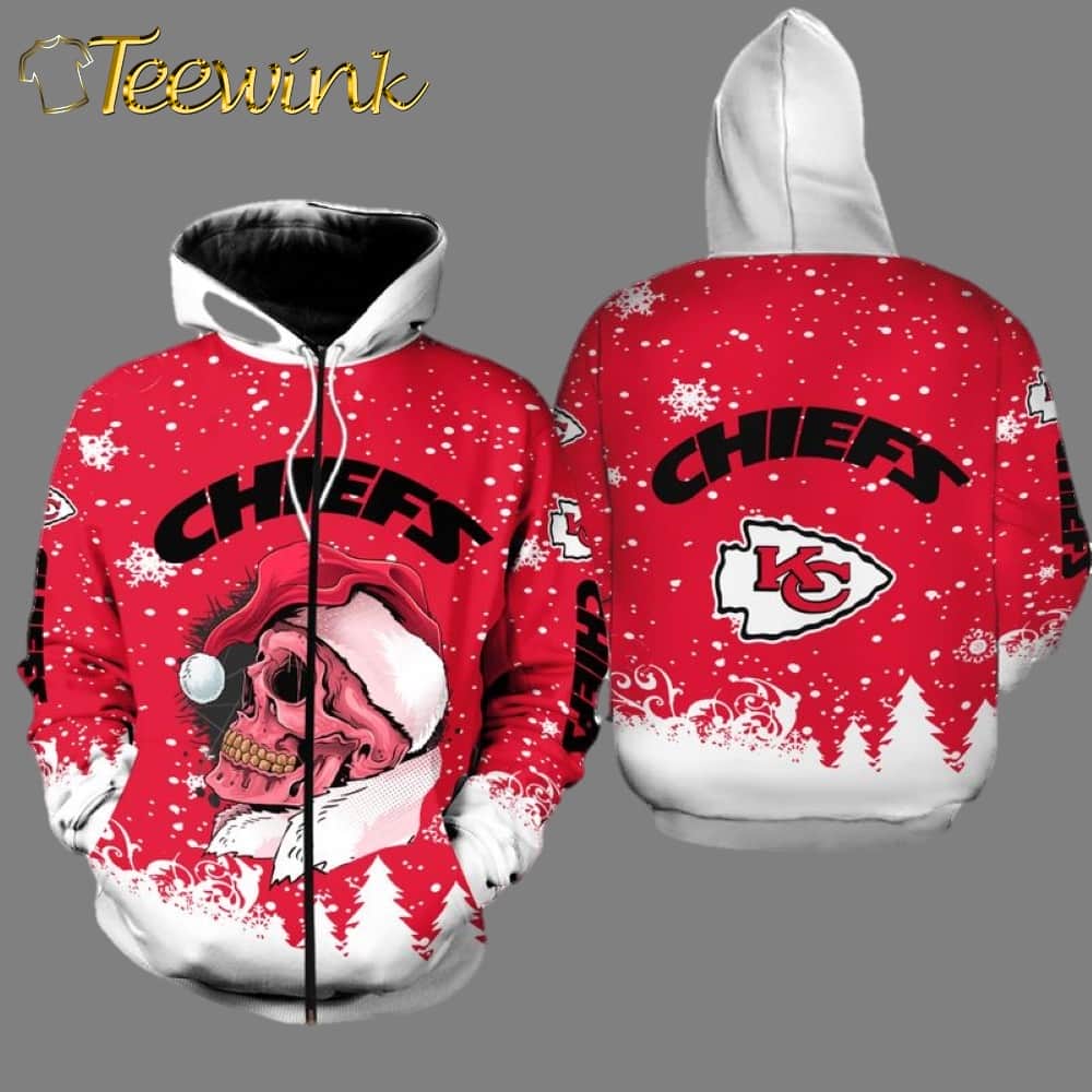 Kansas City Chiefs Christmas Skull 3D Hoodie image 2 Kansas City Chiefs Christmas Skull 3D Hoodie image 2