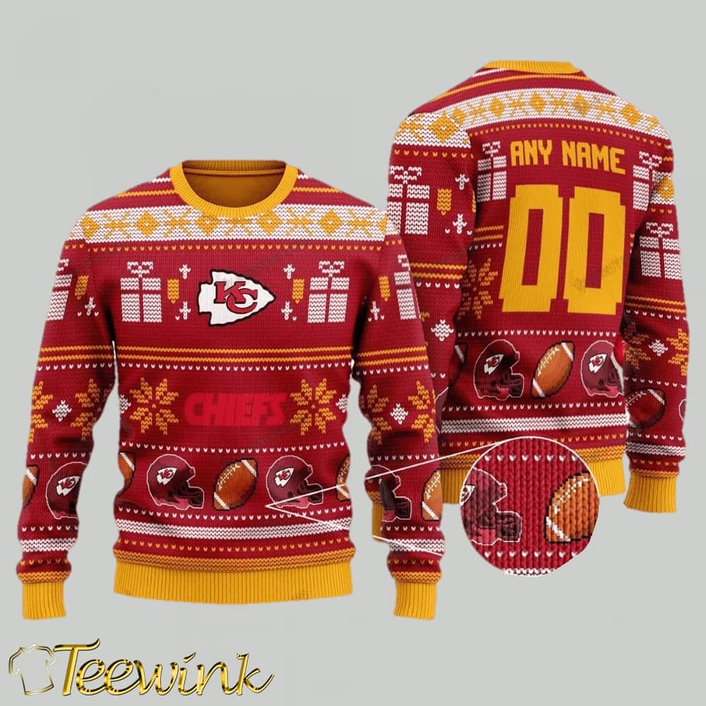 Kansas City Chiefs Custom Name Number Red Ugly Christmas Sweater