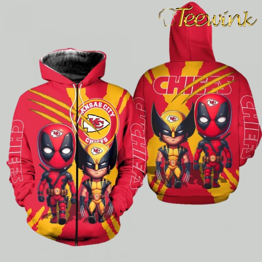 Kansas City Chiefs Deadpool & Wolverine Friends 3D Hoodie image 2 Kansas City Chiefs Deadpool & Wolverine Friends 3D Hoodie image 2