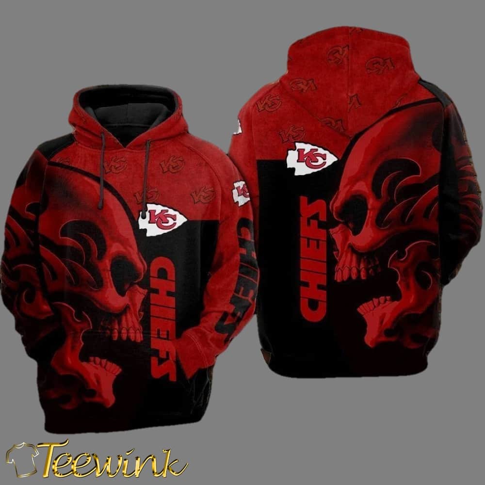 Kansas City Chiefs Fiery Skull 3D Hoodie