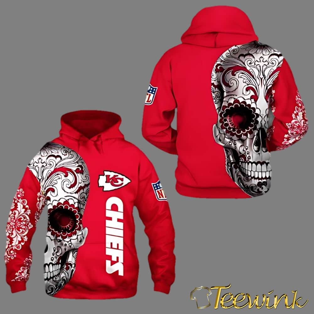 Kansas City Chiefs Floral Skull 3D Hoodie