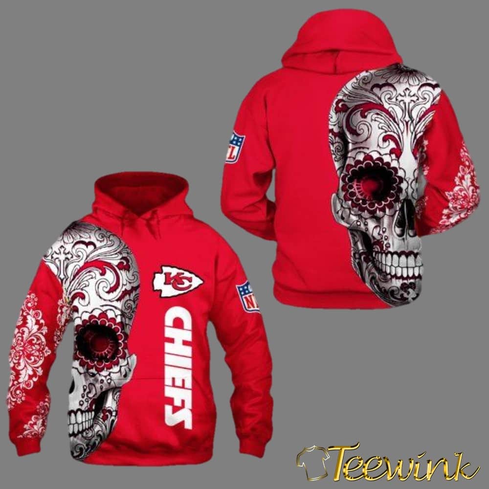 Kansas City Chiefs Floral Skull 3D Hoodie image 2 Kansas City Chiefs Floral Skull 3D Hoodie image 2