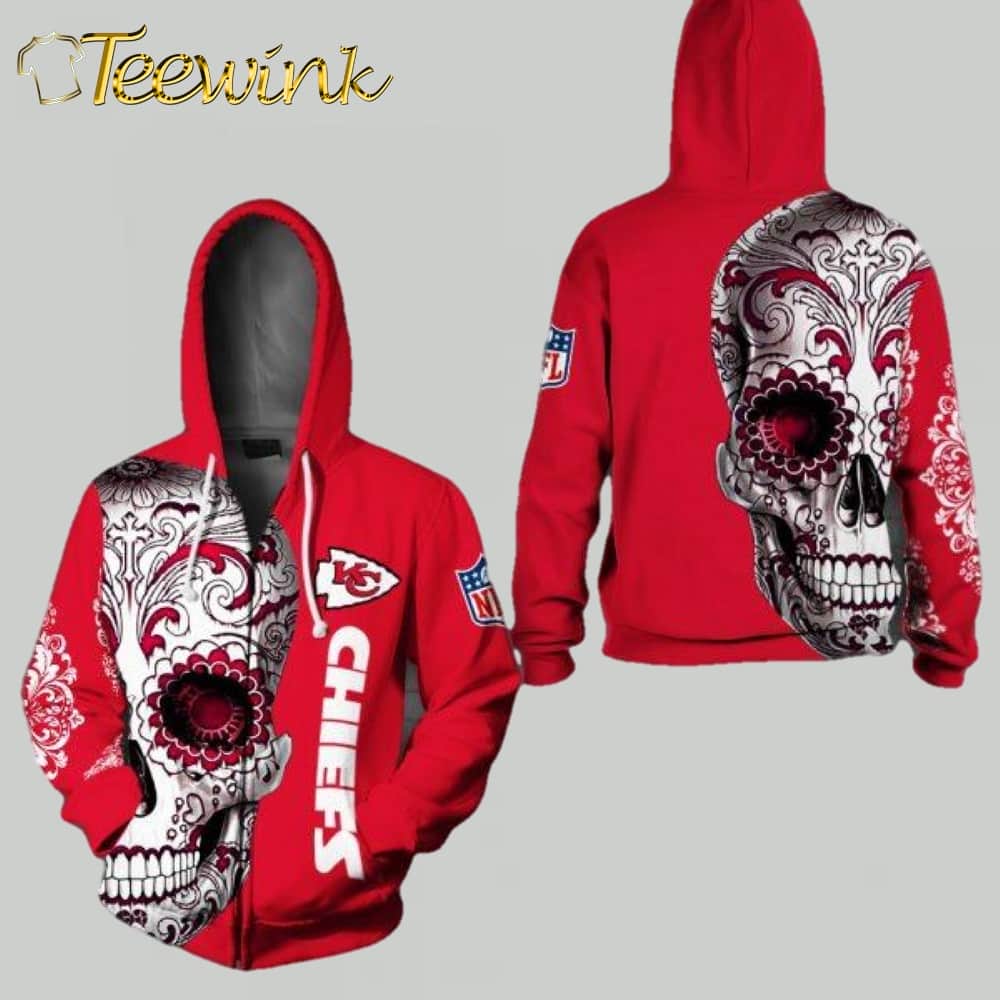 Kansas City Chiefs Floral Skull 3D Hoodie image 3 Kansas City Chiefs Floral Skull 3D Hoodie image 3