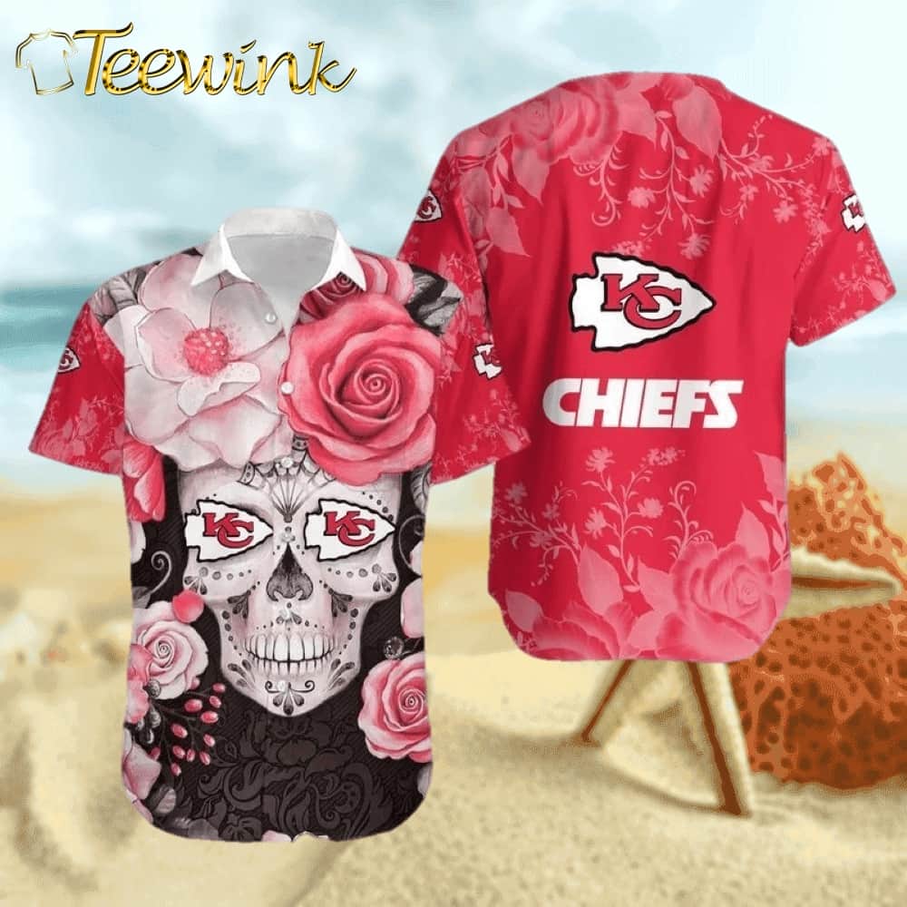 Kansas City Chiefs Floral Sugar Skull Hawaiian Shirt