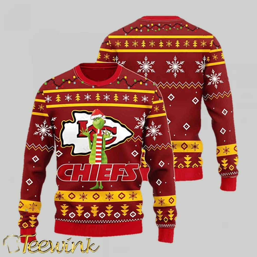 Kansas City Chiefs Funny Grinch Christmas Ugly Sweater Kansas City Chiefs Funny Grinch Christmas Ugly Sweater