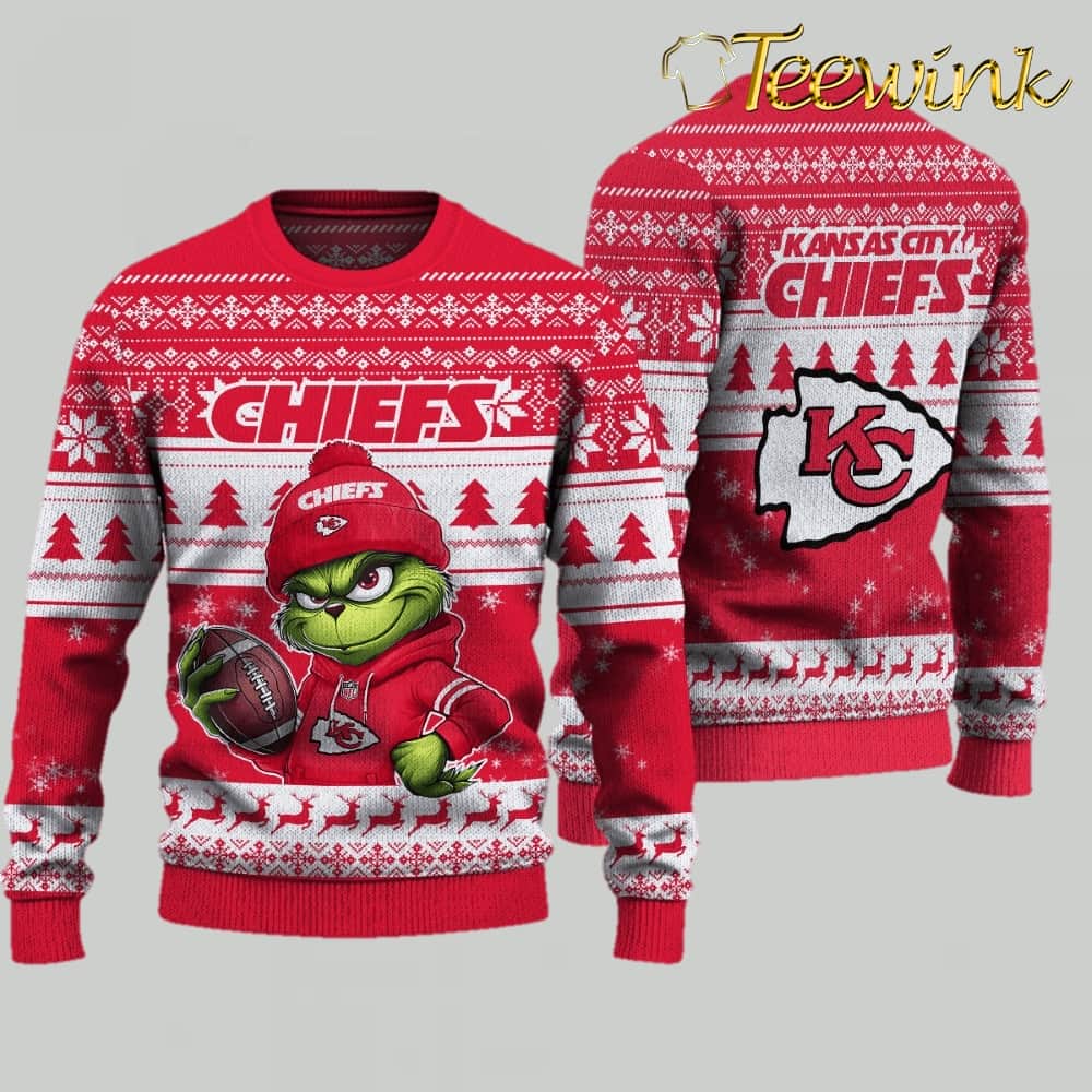 Kansas City Chiefs Grinch Snowball Christmas Sweater