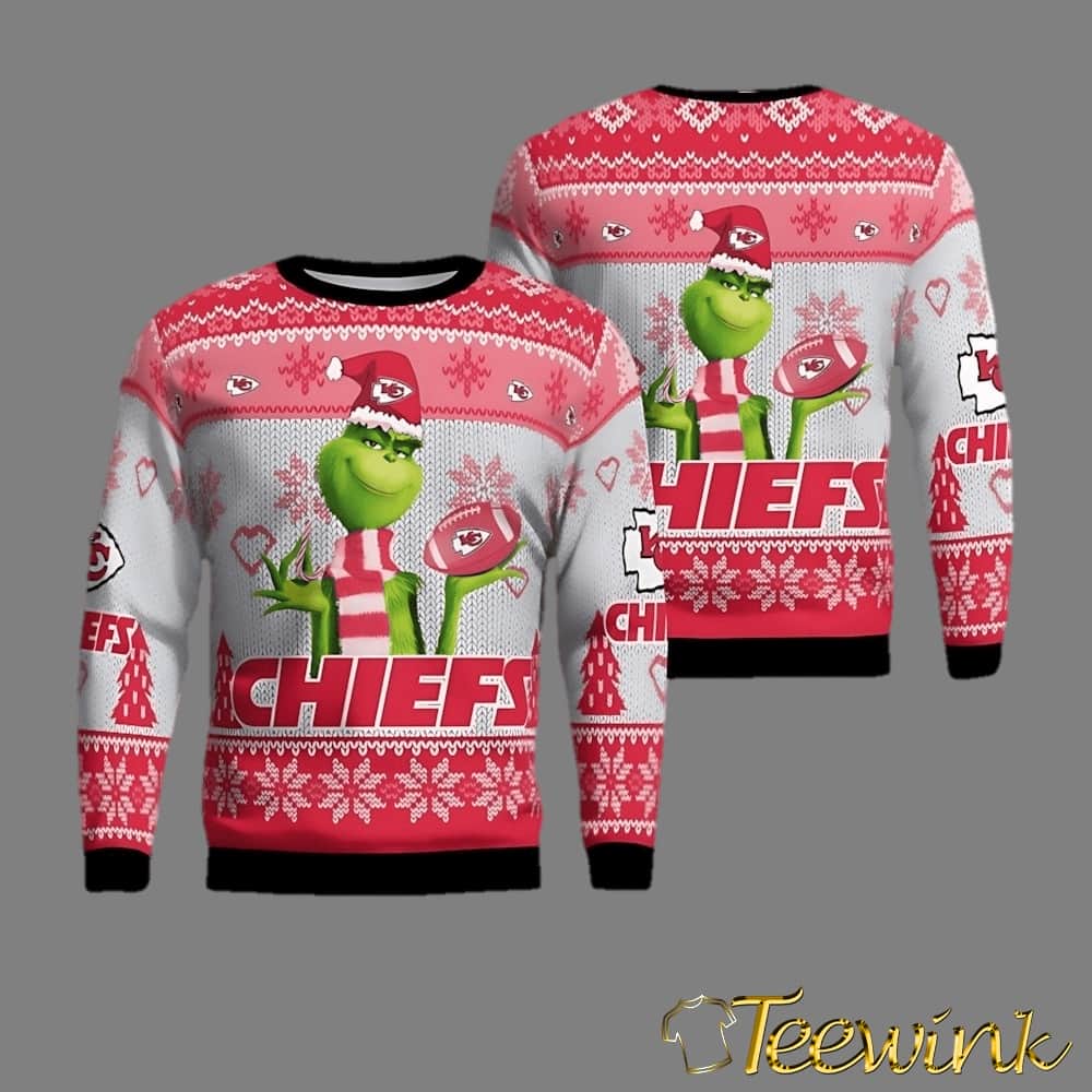 Kansas City Chiefs Grinch Snowflake Pattern Ugly Sweater Christmas