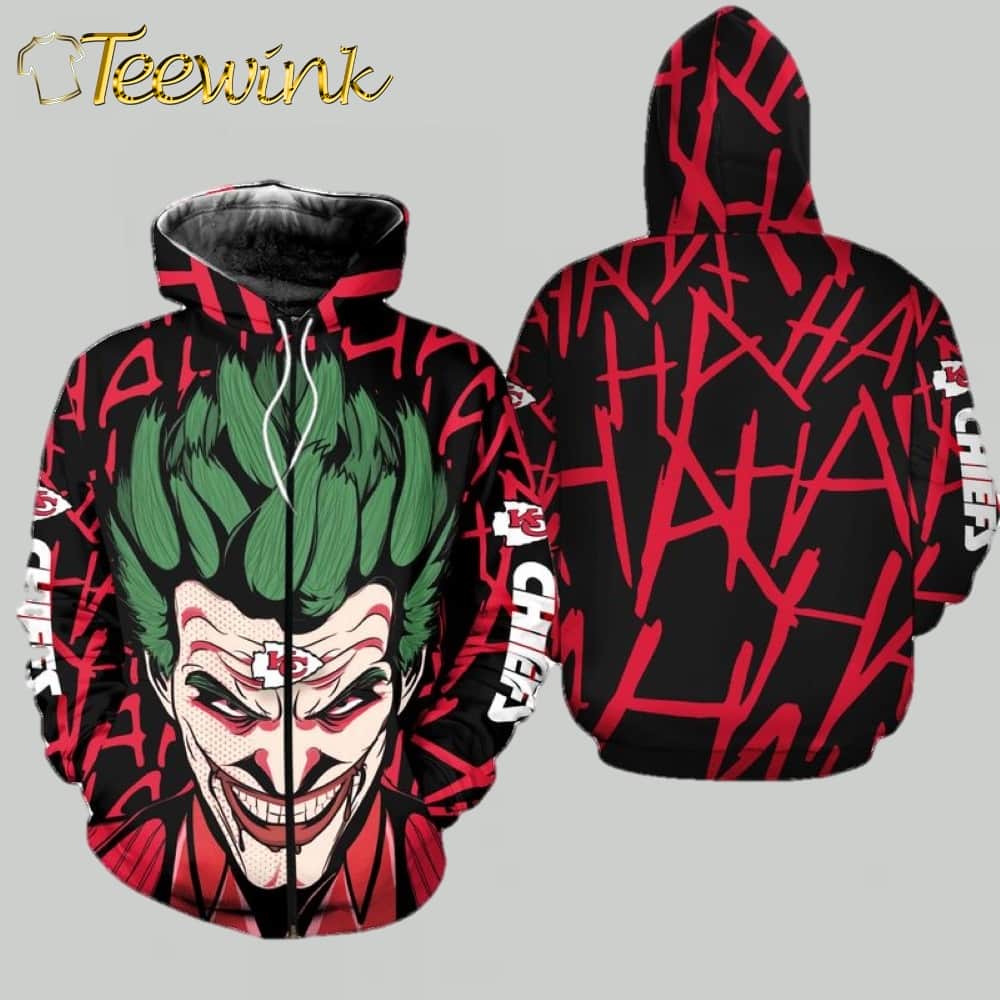Kansas City Chiefs Halloween Joker 3D Hoodie image 2 Kansas City Chiefs Halloween Joker 3D Hoodie image 2