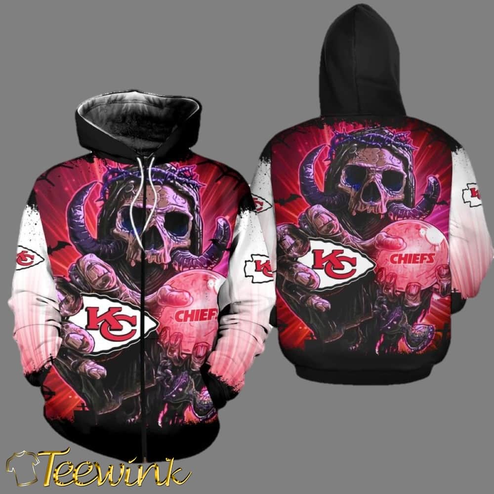 Kansas City Chiefs Halloween Skull 3D Hoodie