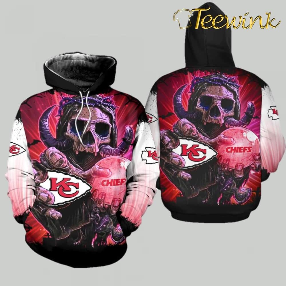 Kansas City Chiefs Halloween Skull 3D Hoodie image 2 Kansas City Chiefs Halloween Skull 3D Hoodie image 2