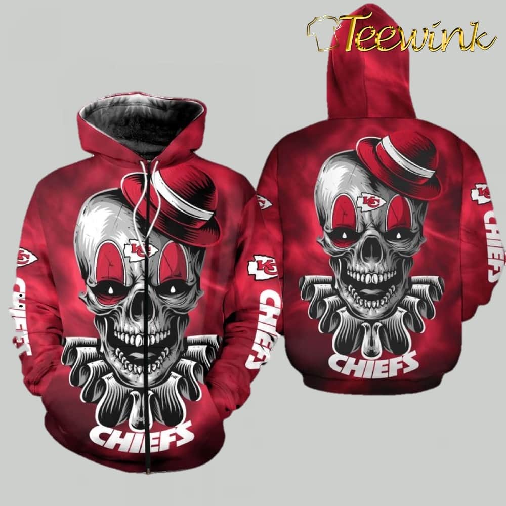 Kansas City Chiefs Halloween Skull Clown 3D Hoodie image 2 Kansas City Chiefs Halloween Skull Clown 3D Hoodie image 2