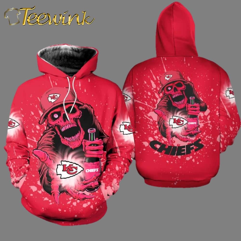 Kansas City Chiefs Halloween Skull Edition 3D Hoodie image 2 Kansas City Chiefs Halloween Skull Edition 3D Hoodie image 2