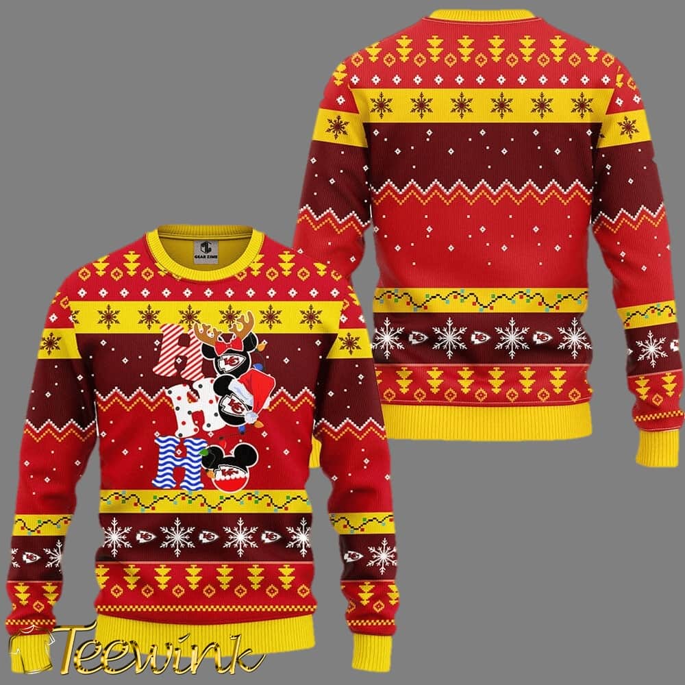 Kansas City Chiefs HoHoHo Mickey Christmas Ugly Sweater