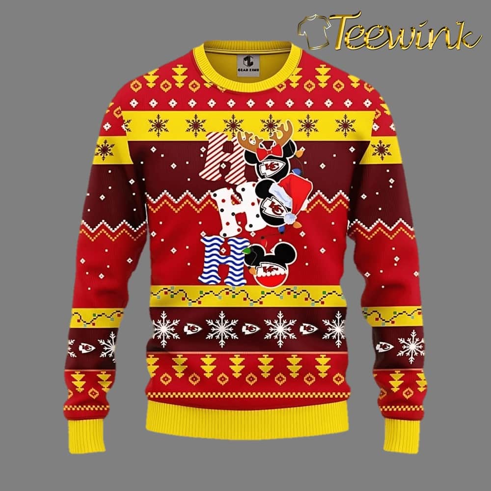 Kansas City Chiefs HoHoHo Mickey Ugly Christmas Sweater