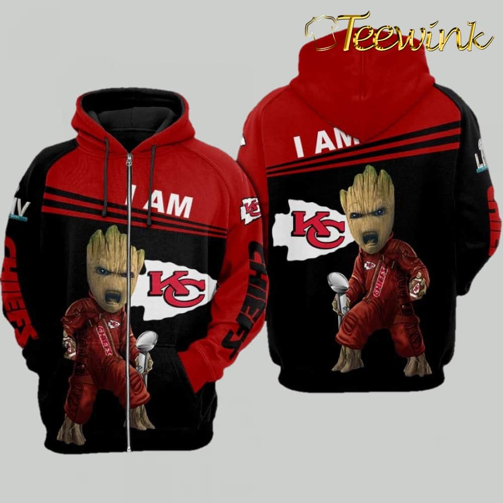 Kansas City Chiefs I Am Baby Groot Red and Black 3D Hoodie