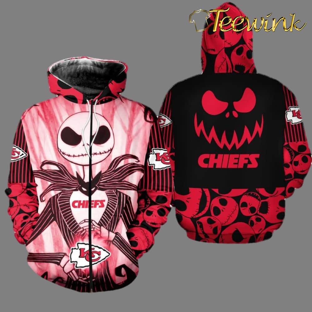 Kansas City Chiefs Jack Skellington Halloween 3D Hoodie image 2 Kansas City Chiefs Jack Skellington Halloween 3D Hoodie image 2