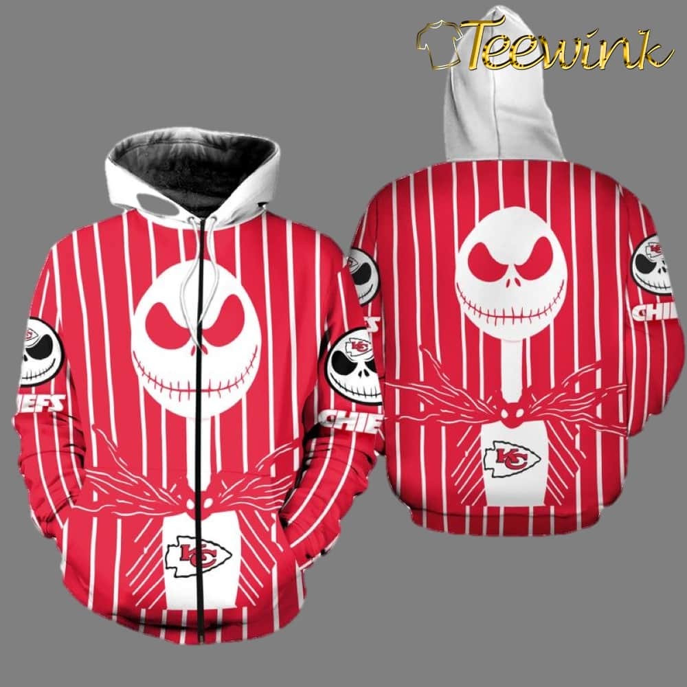 Kansas City Chiefs Jack Skellington Halloween Classic 3D Hoodie image 2 Kansas City Chiefs Jack Skellington Halloween Classic 3D Hoodie image 2