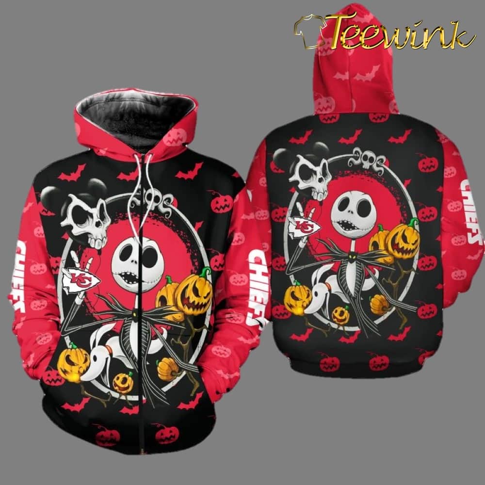 Kansas City Chiefs Jack Skellington Halloween Dark 3D Hoodie image 2 Kansas City Chiefs Jack Skellington Halloween Dark 3D Hoodie image 2