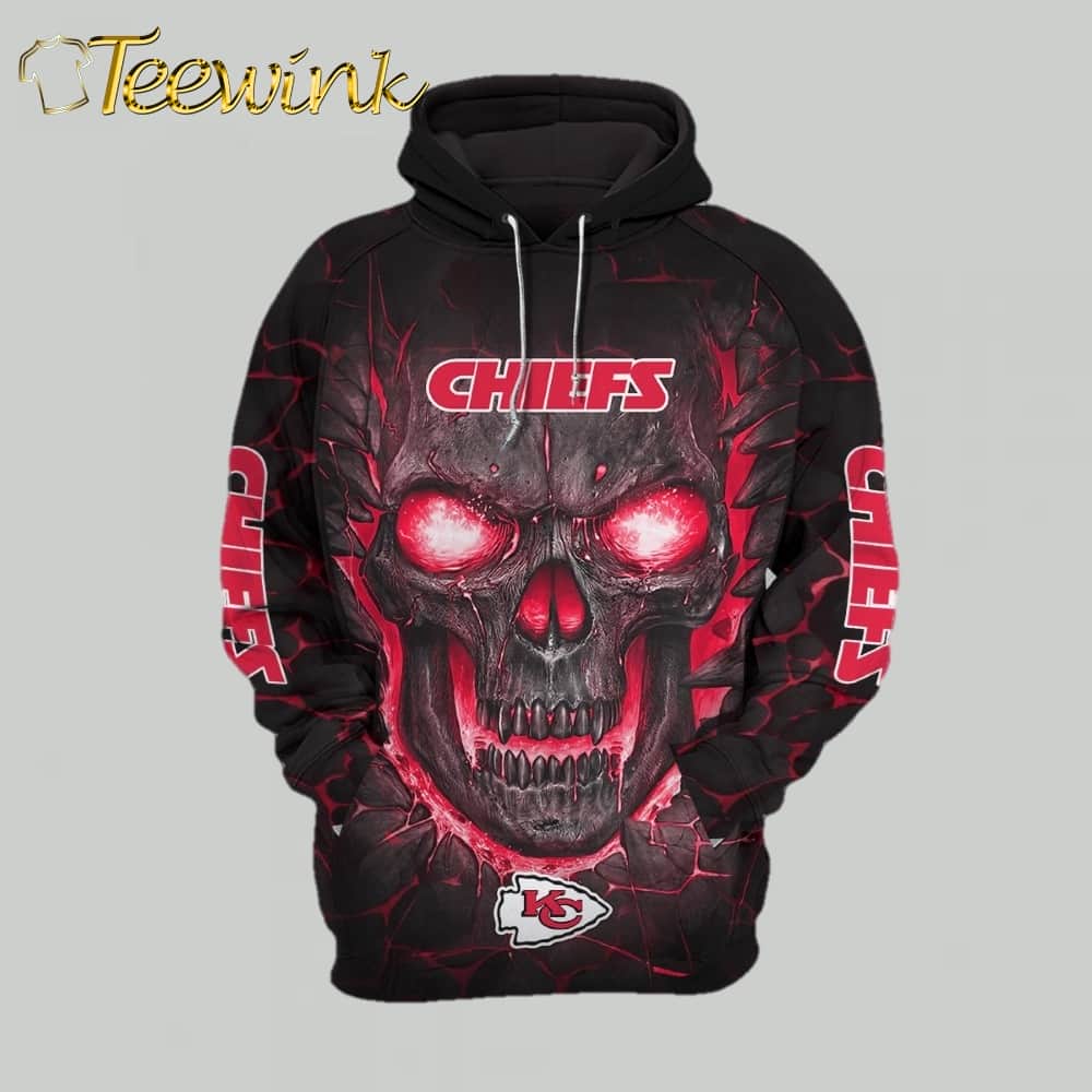 Kansas City Chiefs Lava Skull 3D Hoodie image 2 Kansas City Chiefs Lava Skull 3D Hoodie image 2
