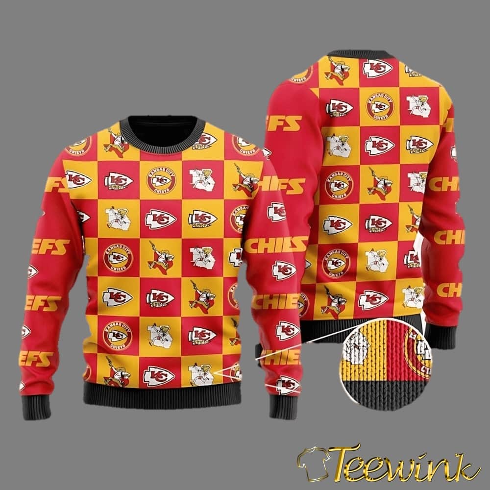 Kansas City Chiefs Logo Checkered Flannel Ugly Christmas Sweater