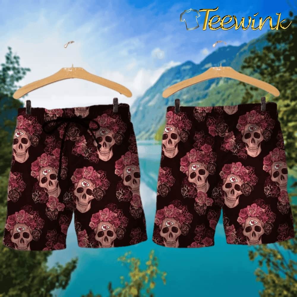 Kansas City Chiefs Mystery Skull And Flower Hawaiian Shirt and Shorts Summer NLA005510 image 2 Kansas City Chiefs Mystery Skull And Flower Hawaiian Shirt and Shorts Summer NLA005510 image 2