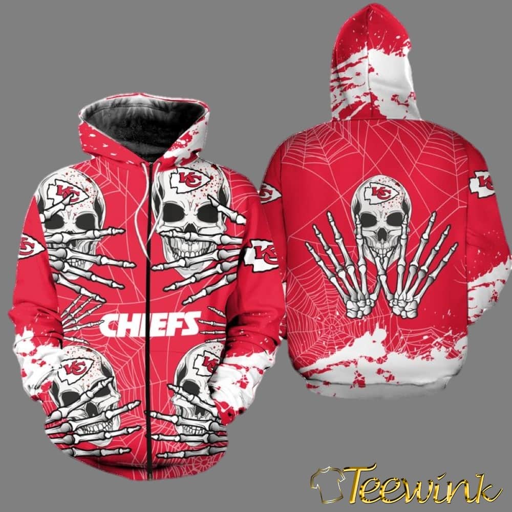 Kansas City Chiefs Skull Halloween Classic 3D Hoodie