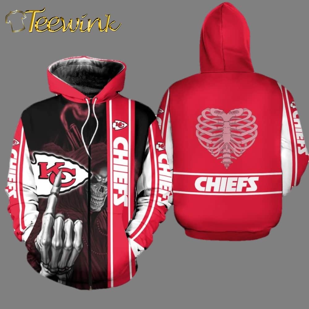 Kansas City Chiefs Skull Limited Edition 3D Hoodie image 2 Kansas City Chiefs Skull Limited Edition 3D Hoodie image 2