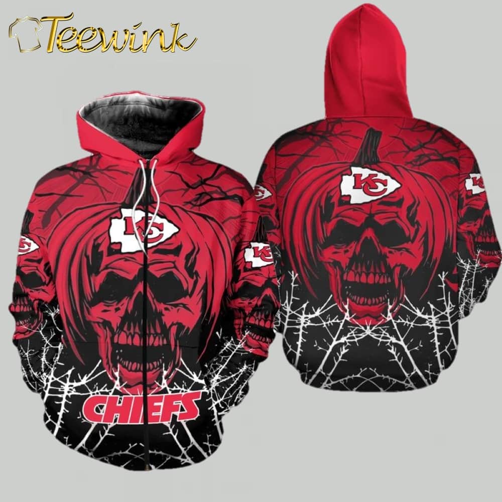 Kansas City Chiefs Skull Pumpkin Halloween 3D Hoodie