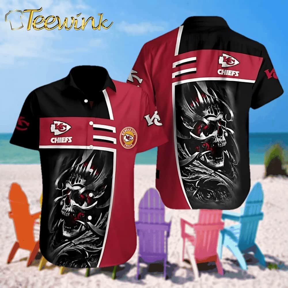Kansas City Chiefs Skull Hawaiian Shirt and Shorts Summer NLA004910 Kansas City Chiefs Skull Hawaiian Shirt and Shorts Summer NLA004910