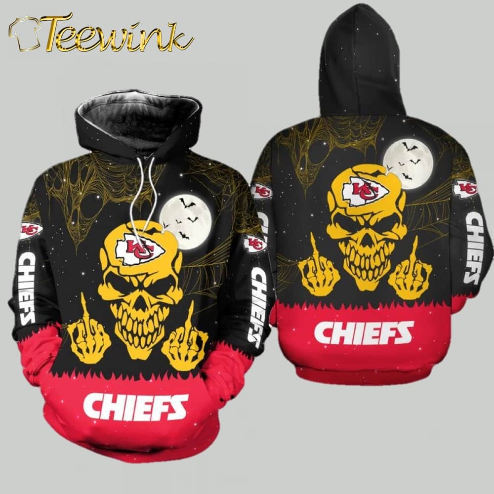 Kansas City Chiefs Skull with Middle Fingers Halloween Edition 3D Hoodie image 2 Kansas City Chiefs Skull with Middle Fingers Halloween Edition 3D Hoodie image 2