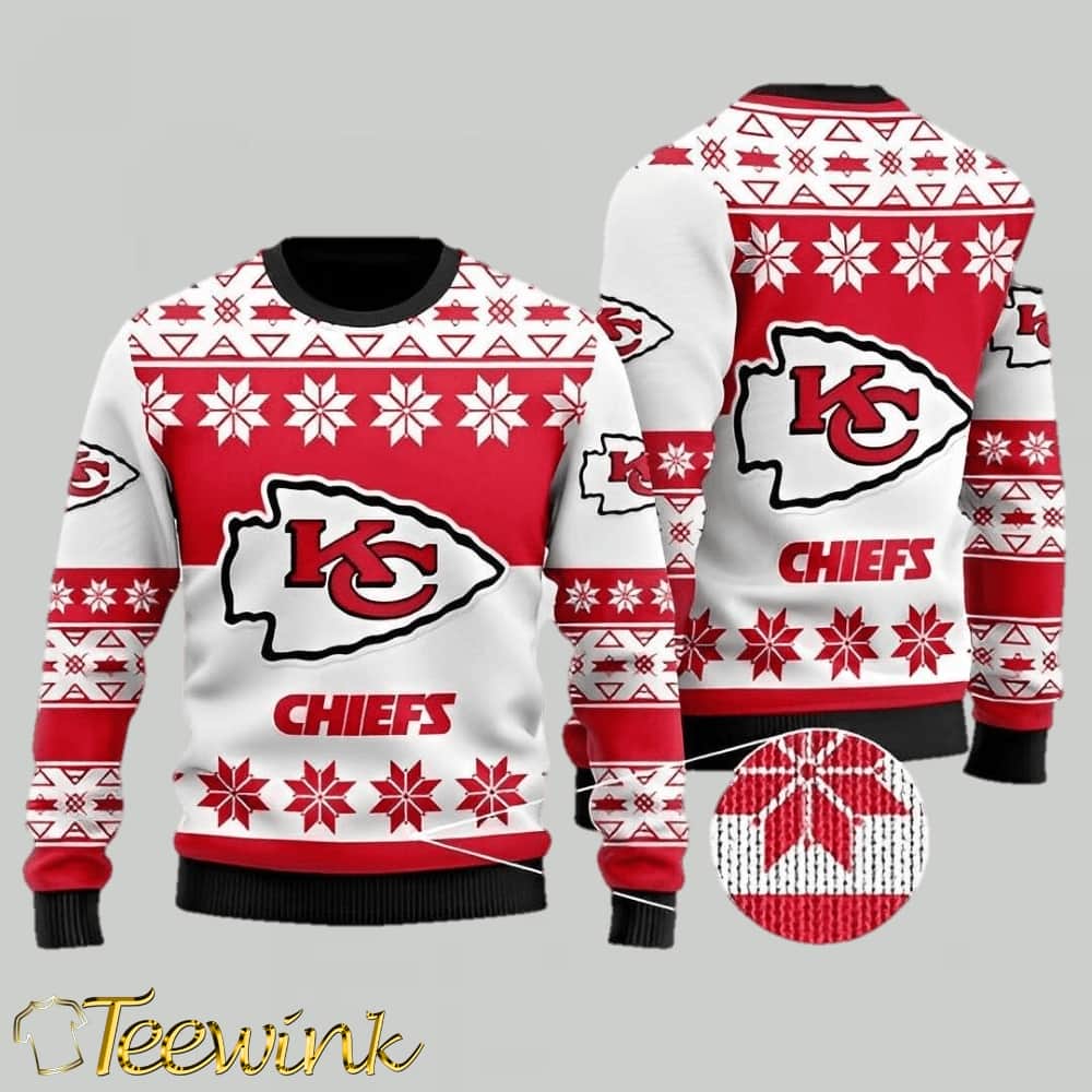 Kansas City Chiefs Snowflake Champion Ugly Christmas Sweater