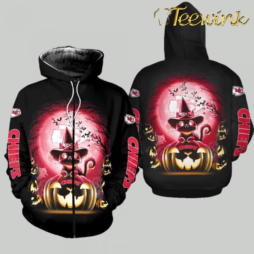 Kansas City Chiefs Witch Cat Halloween Edition 3D Hoodie