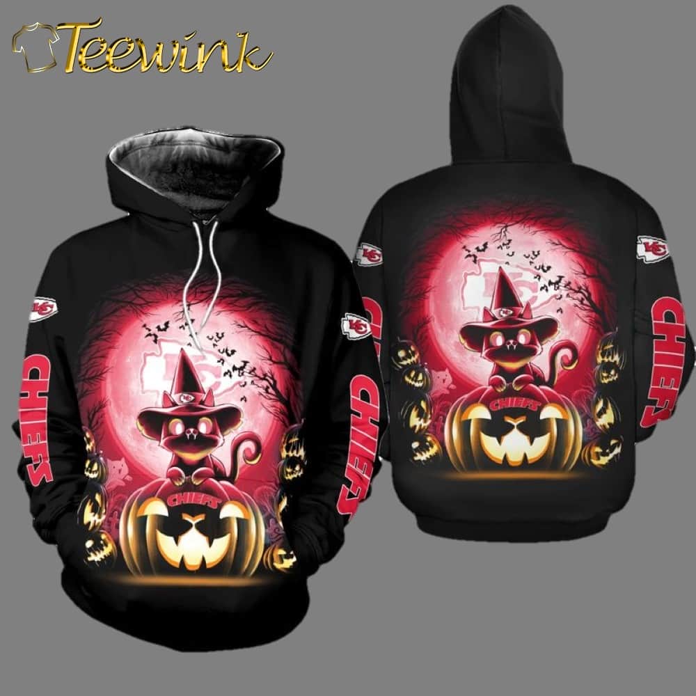 Kansas City Chiefs Witch Cat Halloween Edition 3D Hoodie image 2 Kansas City Chiefs Witch Cat Halloween Edition 3D Hoodie image 2