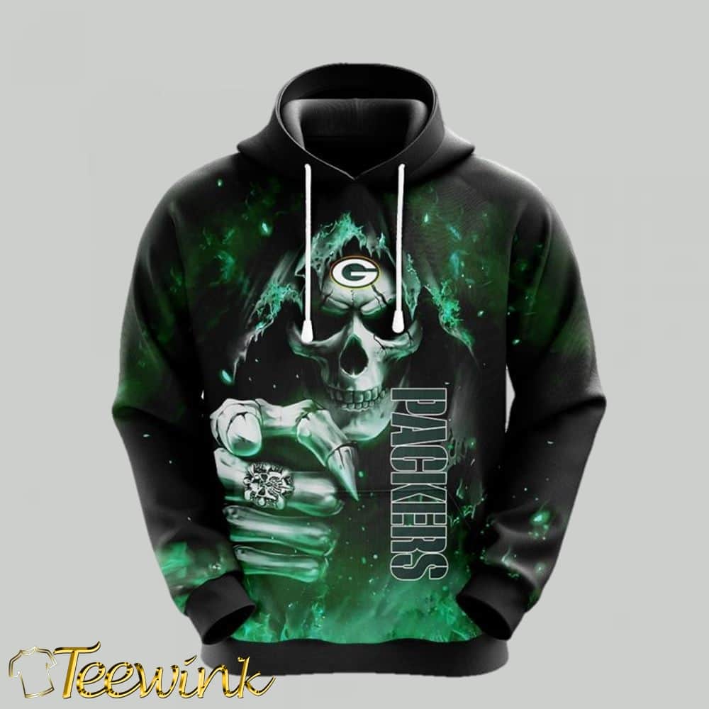 Green Bay Packers Long Hair Skull Halloween Hoodie NFL Gifts